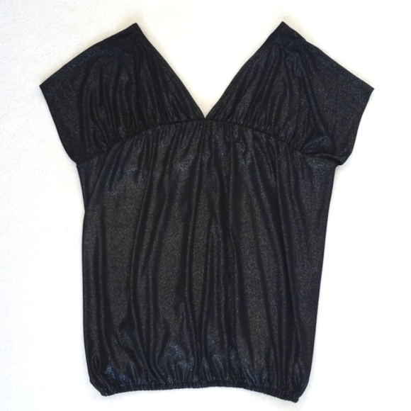 Vintage New York & Co Shimmery Black Shimmery Metallic Cap Sleeve Blouse XS - Picture 6 of 8